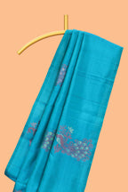 Borderless blue peacock design motifs parambariya pattu saree with contrast pallu and blouse