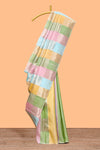 Borderless multi color parambariya pattu saree with contrast zari striped pallu and blouse