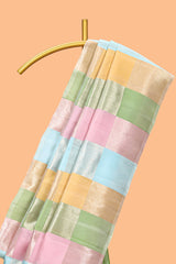 Borderless multi color parambariya pattu saree with contrast zari striped pallu and blouse