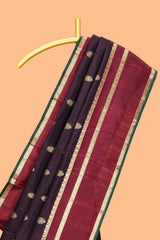 Dark purple zari motifs parambariya pattu saree with contrast zari border and blouse
