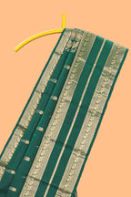 Dark green gold zari butta motifs parambariya pattu saree with self zari border and matching blouse