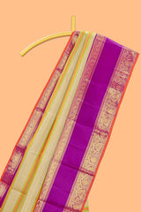 Multicolor striped parambariya pattu saree with contrast zari border and pallu with zari design