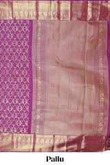 Plum magenta gold floral-vine jaal pattern parambariya pattu saree with self peacock zari border and pallu