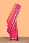 Multicolor plain parambariya pattu saree with contrast purple stripe with zari edging with zari butta pallu with floral blouse