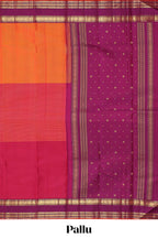 Multicolor plain parambariya pattu saree with contrast purple stripe with zari edging with zari butta pallu with floral blouse