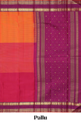 Multicolor plain parambariya pattu saree with contrast purple stripe with zari edging with zari butta pallu with floral blouse