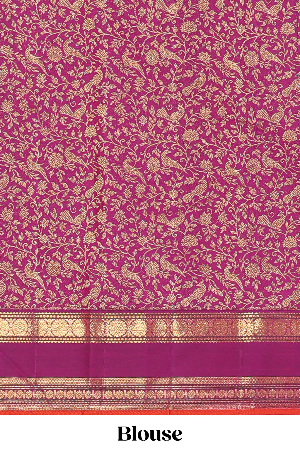 Multicolor plain parambariya pattu saree with contrast purple stripe with zari edging with zari butta pallu with floral blouse