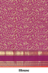 Multicolor plain parambariya pattu saree with contrast purple stripe with zari edging with zari butta pallu with floral blouse