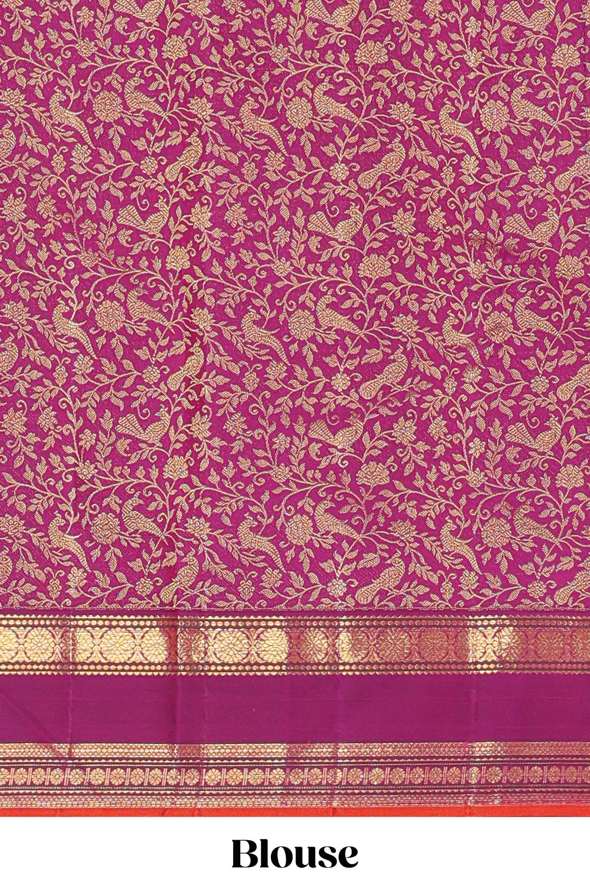 Multicolor plain parambariya pattu saree with contrast purple stripe with zari edging with zari butta pallu with floral blouse