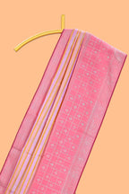 Soft pastel pink zari striped parambariya pattu saree with checked zari border with buttas and pallu comes with plain blush pink blouse