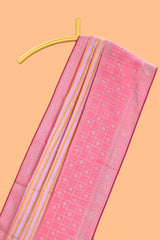 Soft pastel pink zari striped parambariya pattu saree with checked zari border with buttas and pallu comes with plain blush pink blouse