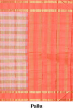 Peach pink with tonal shades checked parambariya pattu saree with contrast border and zari pallu comes with plain blouse