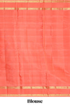 Peach pink with tonal shades checked parambariya pattu saree with contrast border and zari pallu comes with plain blouse