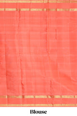 Peach pink with tonal shades checked parambariya pattu saree with contrast border and zari pallu comes with plain blouse