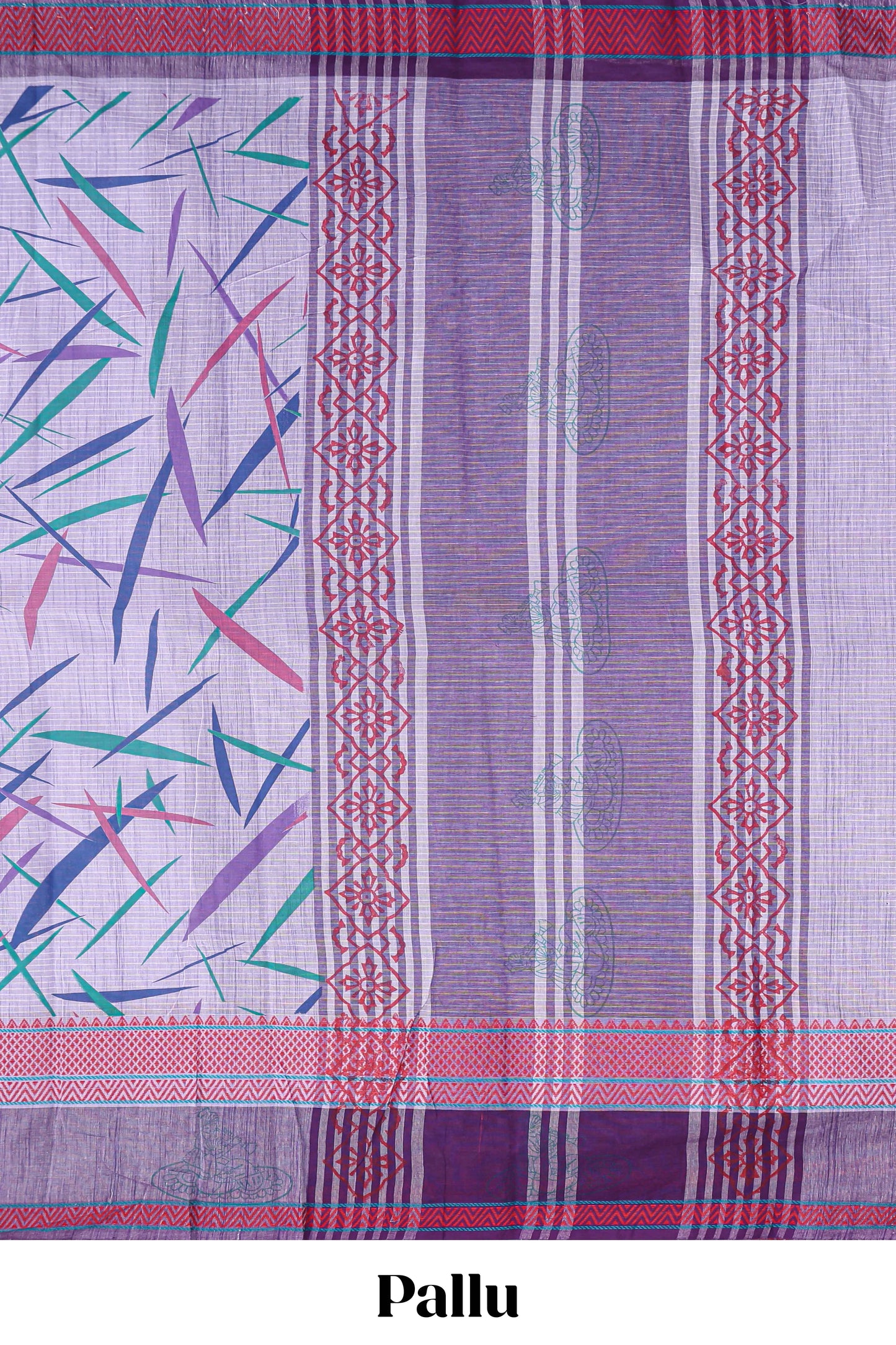 Lavender checked bamboo leaf design chirala cotton saree with self border and matching blouse
