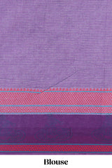 Lavender checked bamboo leaf design chirala cotton saree with self border and matching blouse