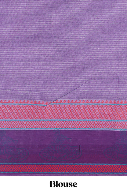 Lavender checked bamboo leaf design chirala cotton saree with self border and matching blouse