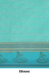 Green checked bamboo leaf design chirala cotton saree with self border and matching blouse