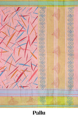 Pink checked bamboo leaf design chirala cotton saree with contrast border and blouse