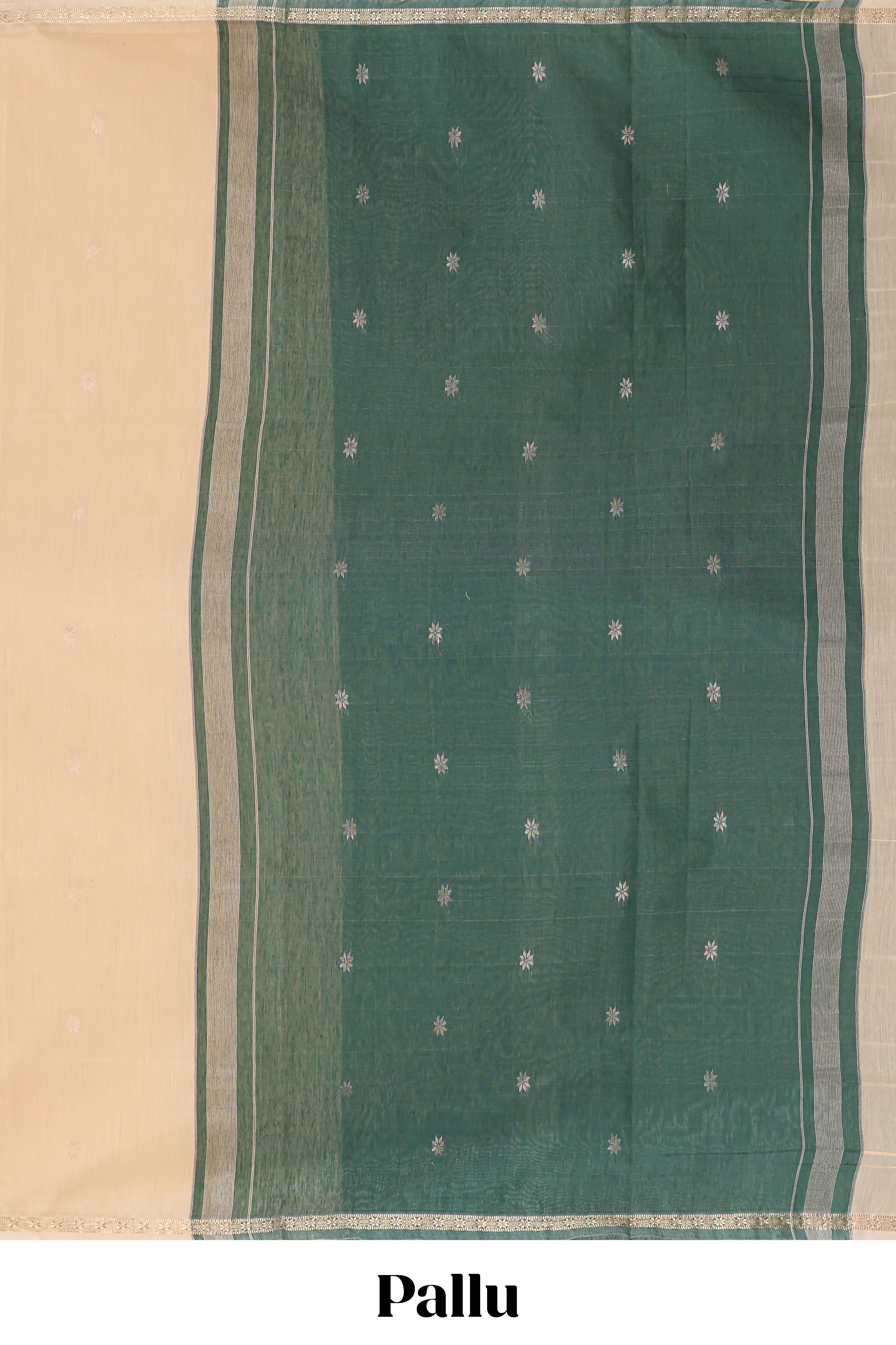 Borderless sandal floral motifs maheshwari cotton saree with contrast pallu and blouse