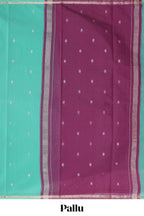 Turquiose green floral motifs maheshwari cotton saree with self zari border and contrast blouse