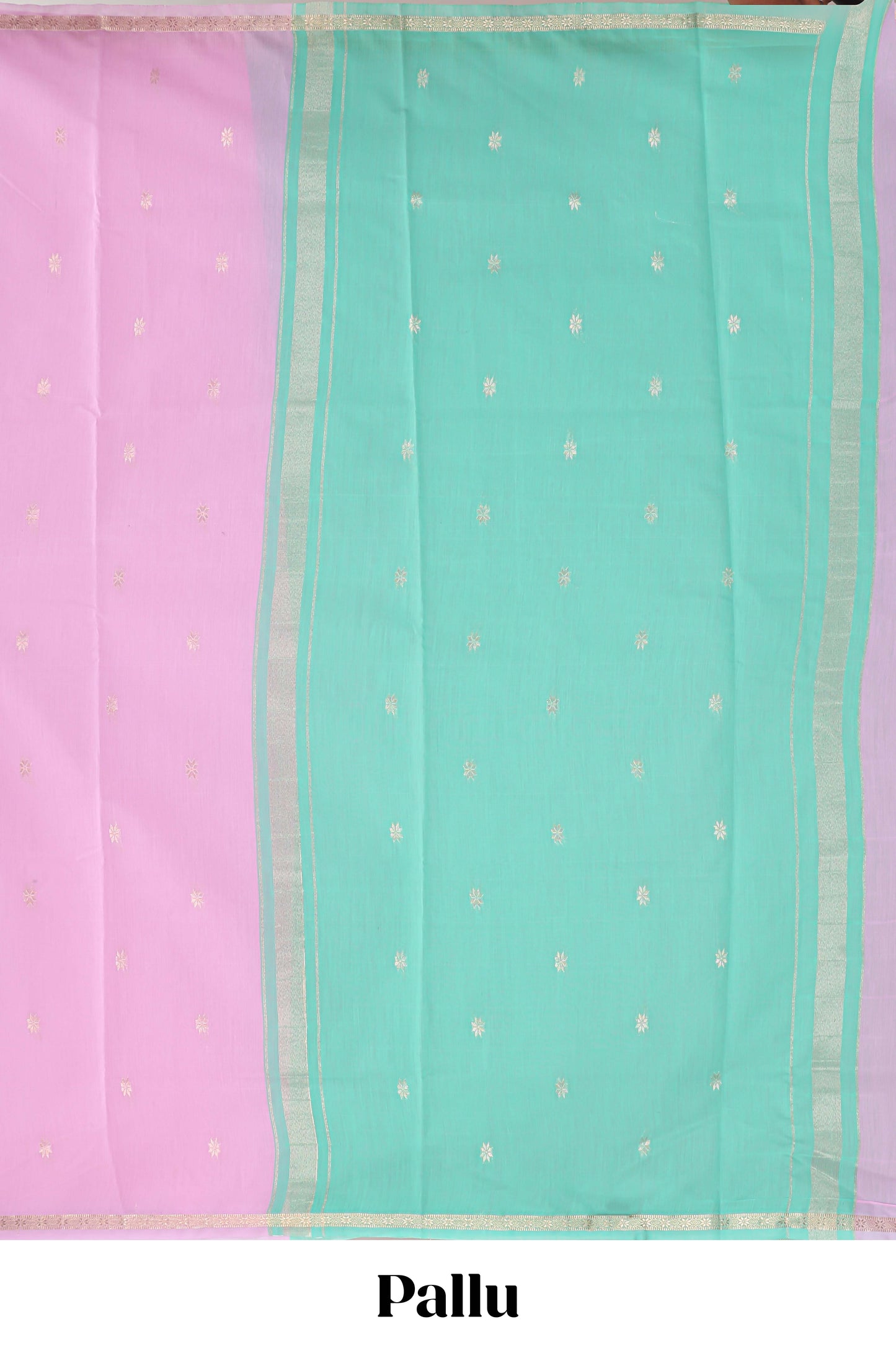 Pink floral motifs maheshwari cotton saree with self zari border and contrast blouse