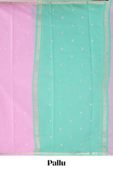 Pink floral motifs maheshwari cotton saree with self zari border and contrast blouse