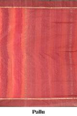 Brick red plain ikkat cotton saree with self border and zari striped pallu