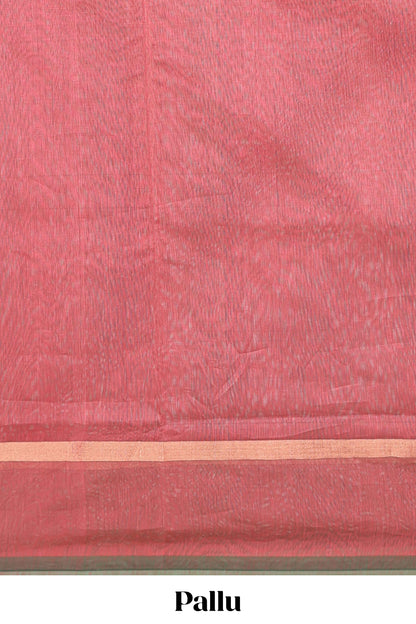 Brick red plain ikkat cotton saree with self border and zari striped pallu