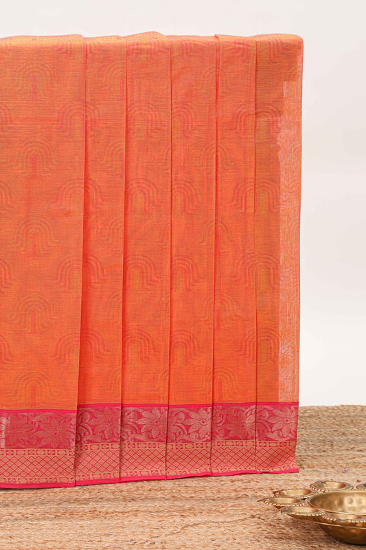 Orange unique design kovai cotton saree with contrast border and matching pallu