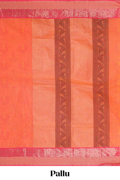Orange unique design kovai cotton saree with contrast border and matching pallu