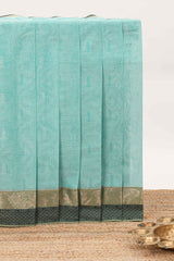 Blue unique design kovai cotton saree with contrast border and matching pallu