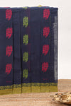 Blue floral motifs kovai cotton saree with contrast border and matching pallu