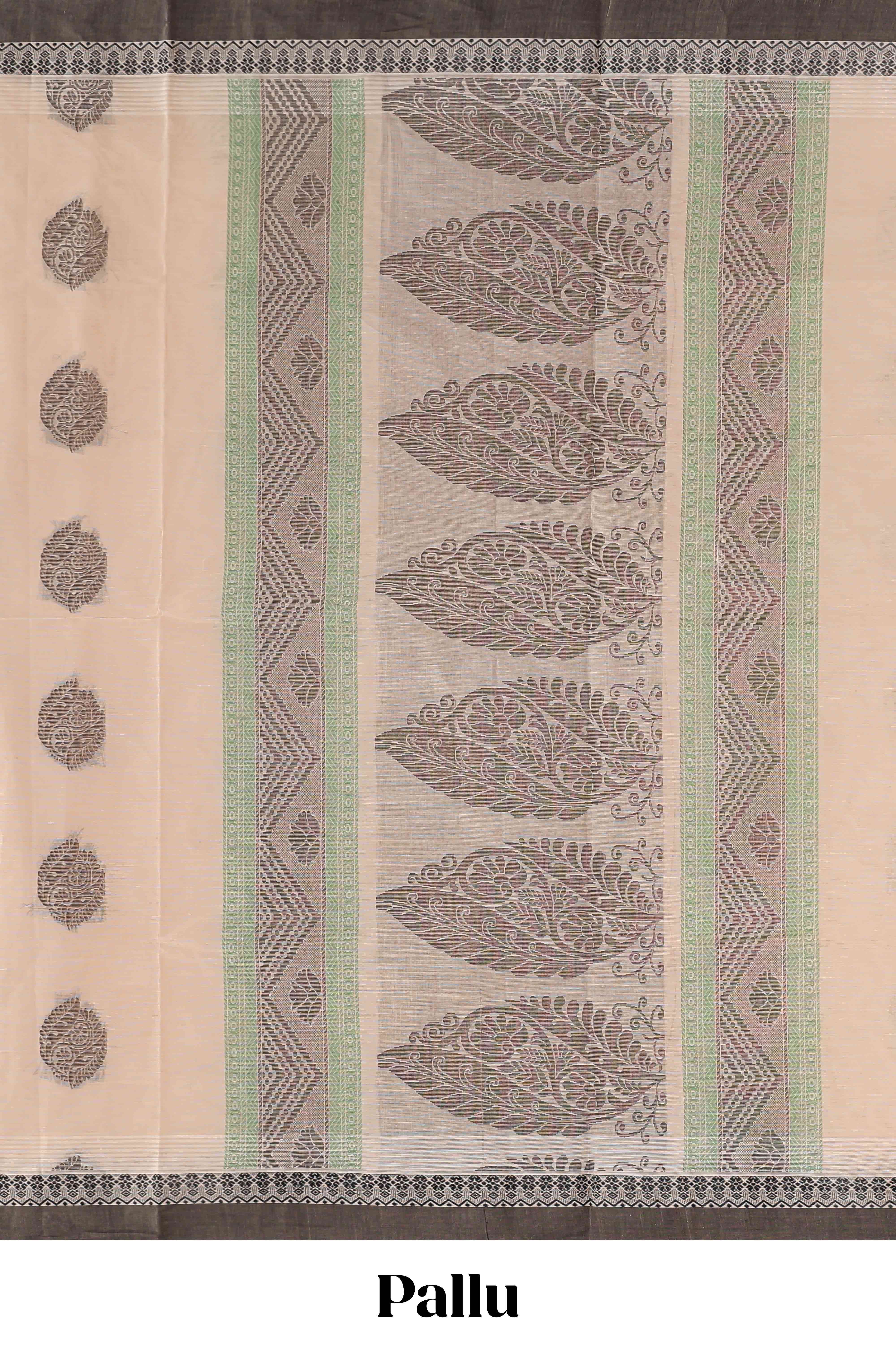 Sandal floral motifs kovai cotton saree with contrast border and matching pallu