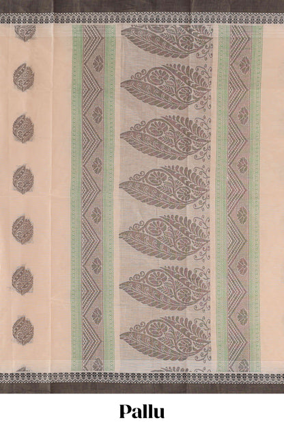 Sandal floral motifs kovai cotton saree with contrast border and matching pallu