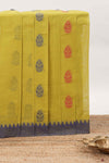 Pear green floral motifs kovai cotton saree with contrast border and matching pallu