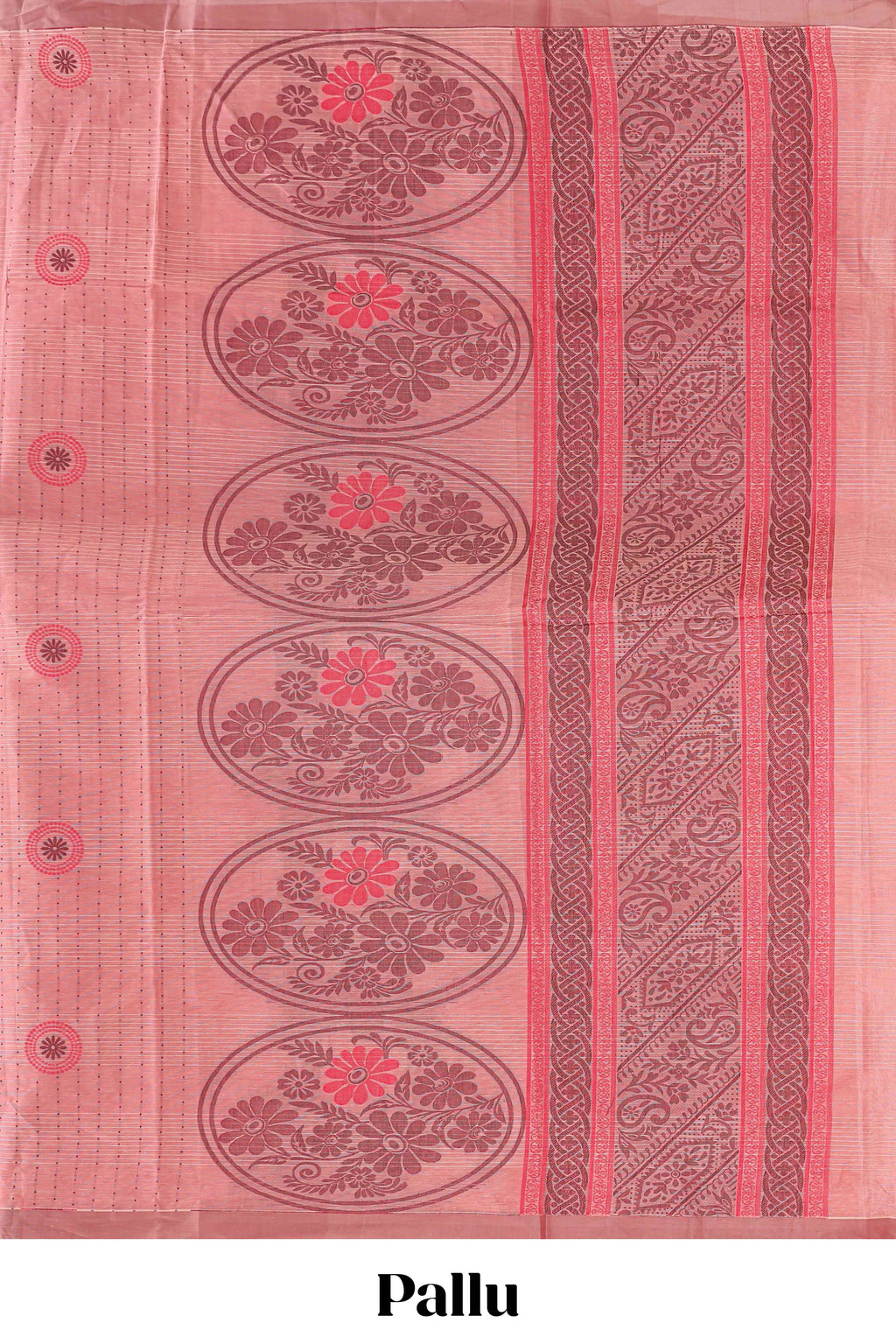 Onion pink floral motifs kovai cotton saree with self border and matching pallu