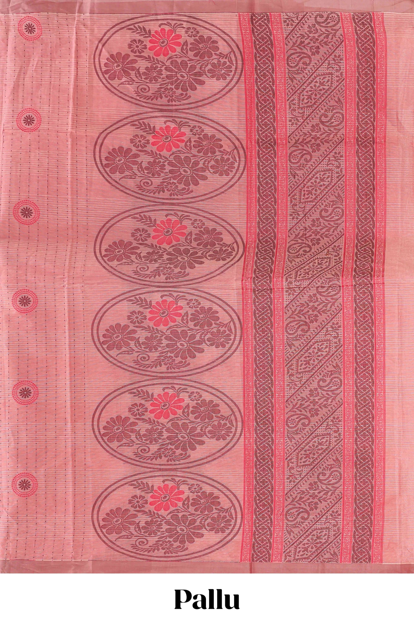 Onion pink floral motifs kovai cotton saree with self border and matching pallu