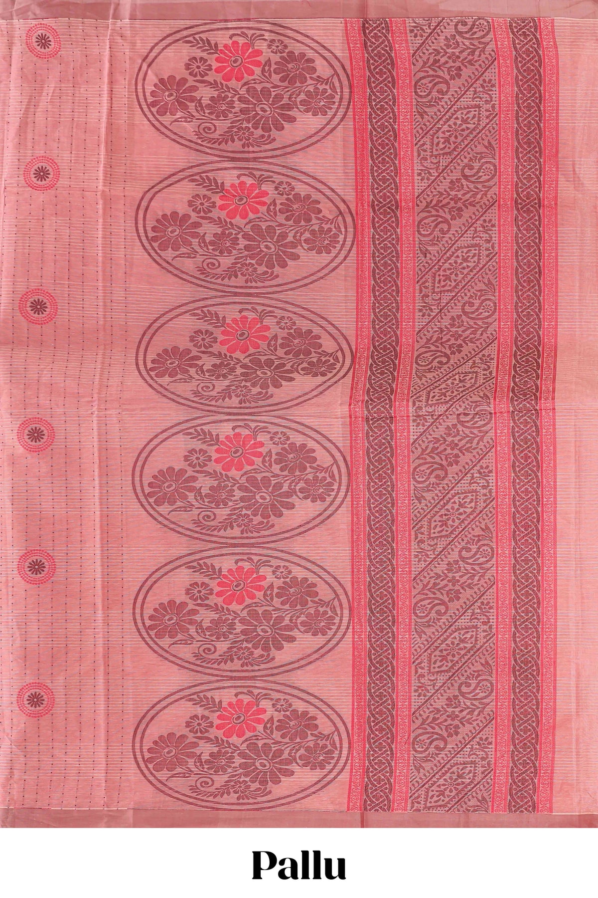 Onion pink floral motifs kovai cotton saree with self border and matching pallu