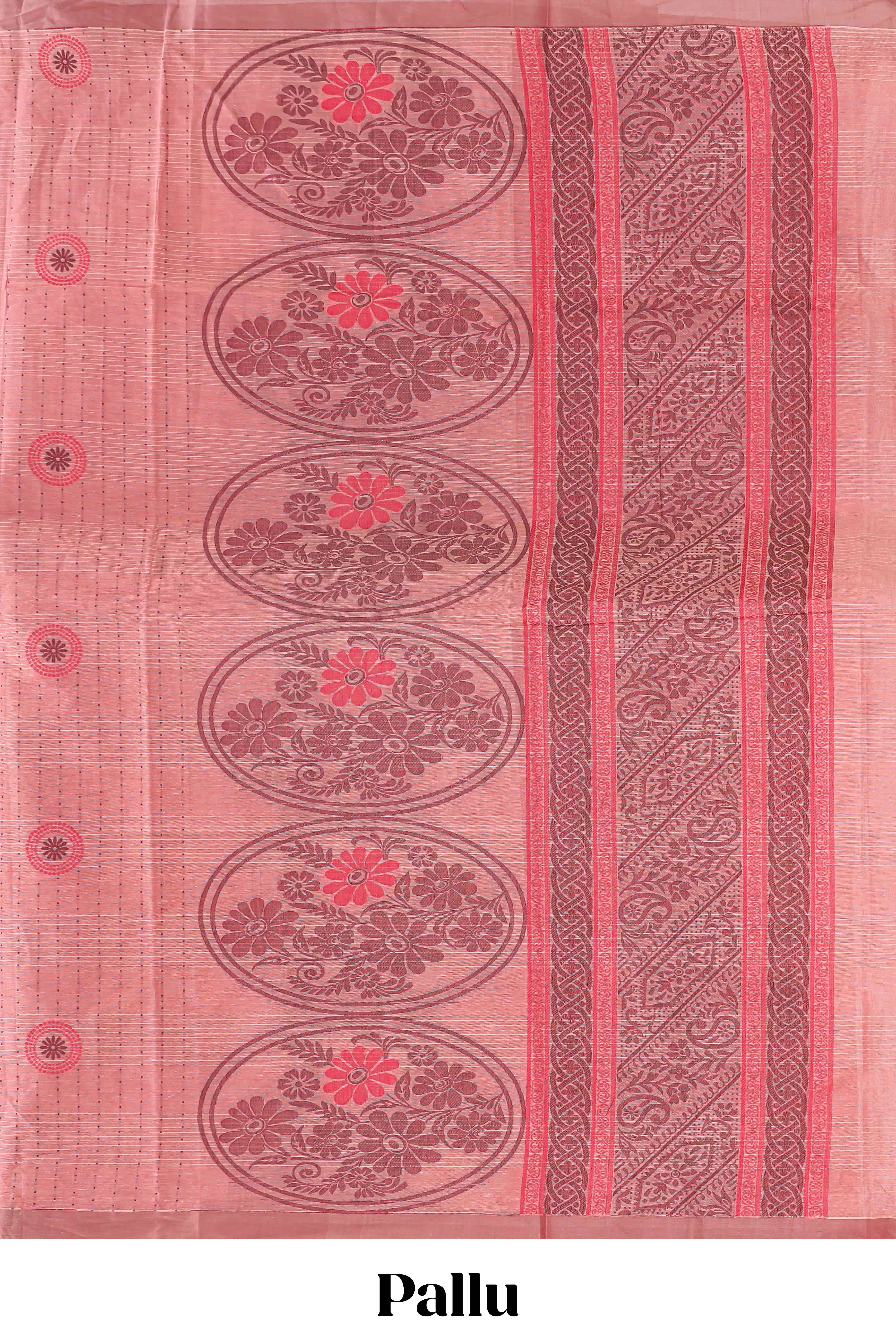 Onion pink floral motifs kovai cotton saree with self border and matching pallu