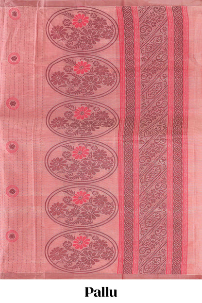 Onion pink floral motifs kovai cotton saree with self border and matching pallu