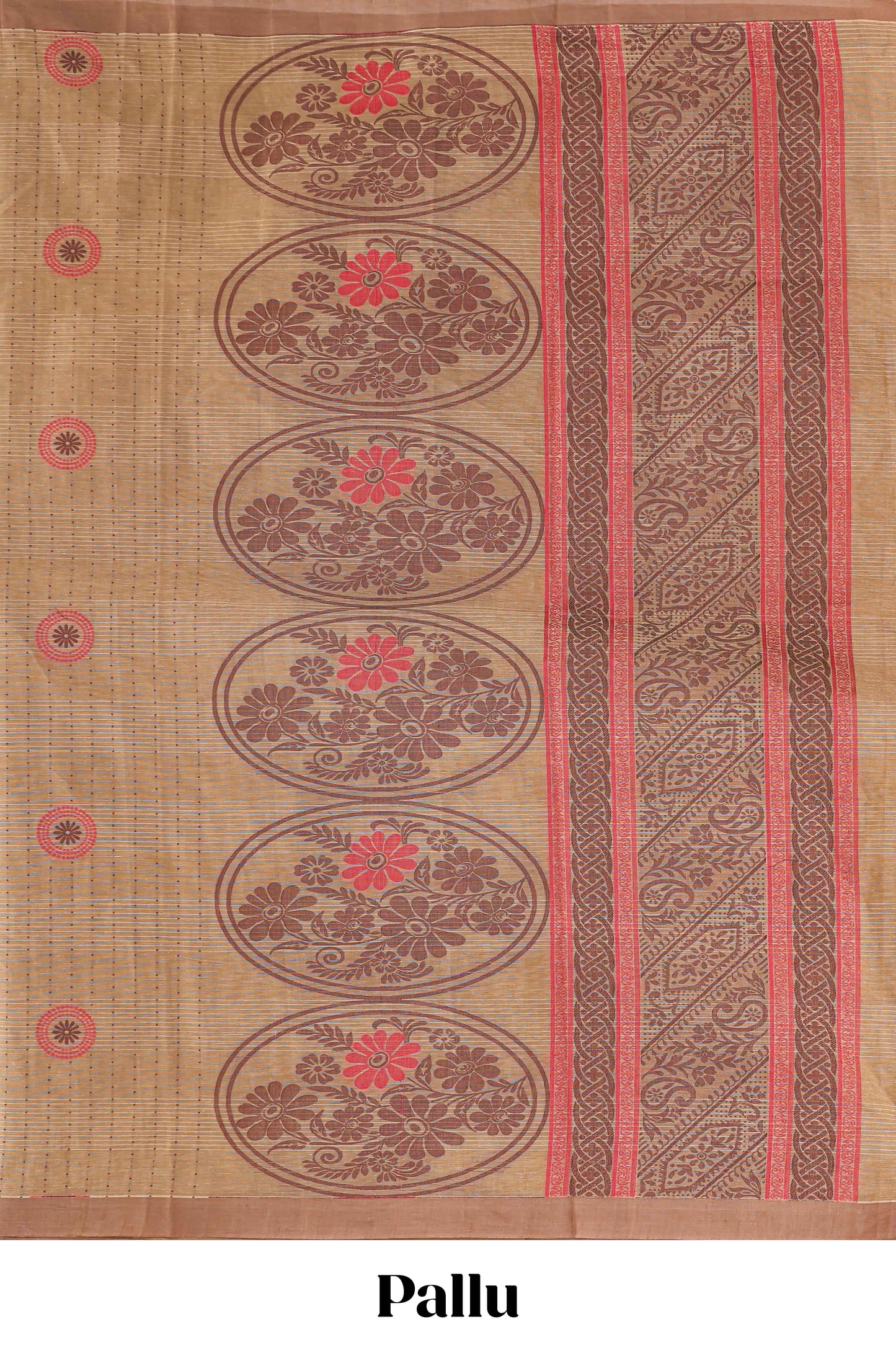 Brown floral motifs kovai cotton saree with self border and matching pallu