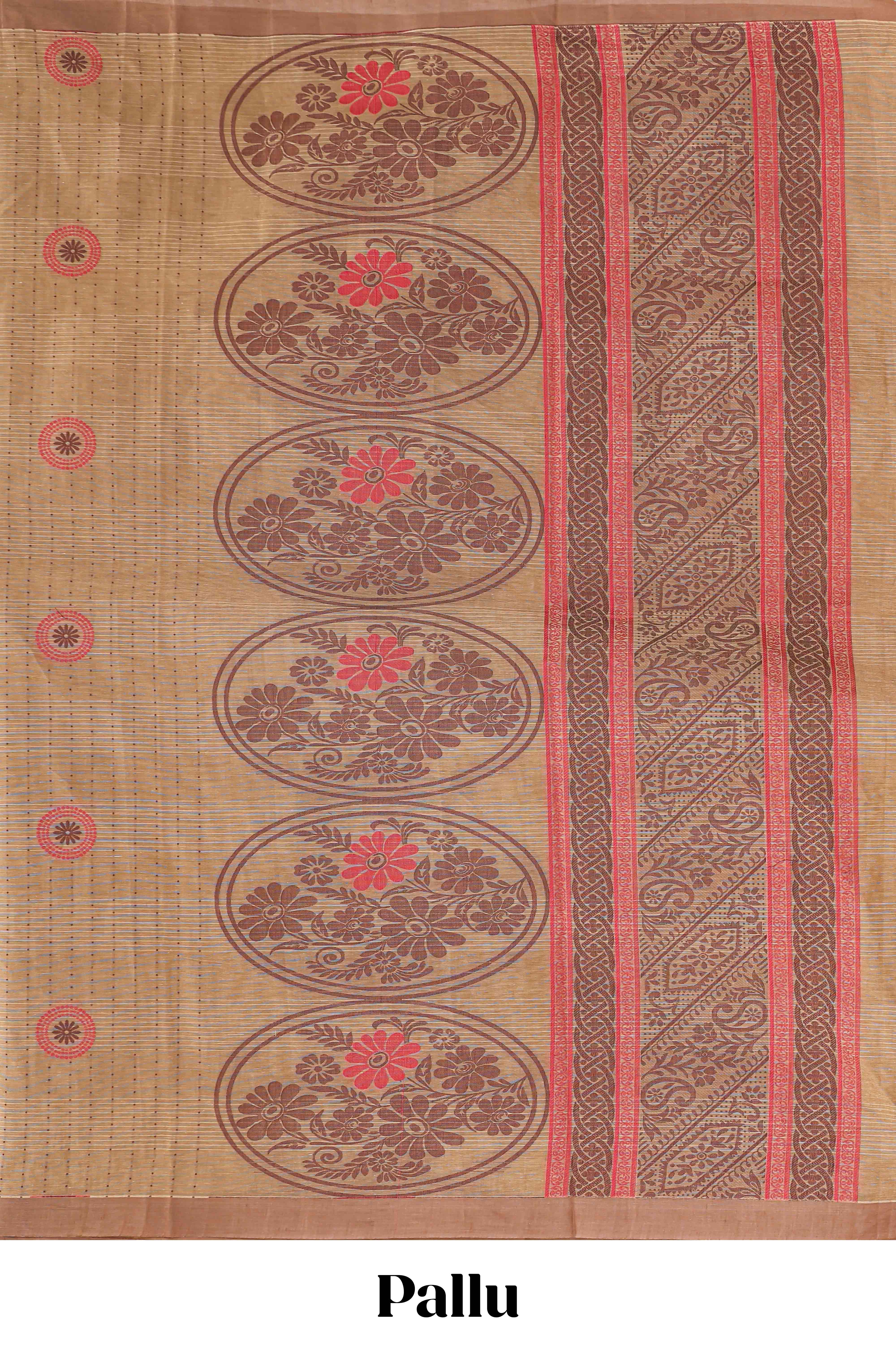 Brown floral motifs kovai cotton saree with self border and matching pallu