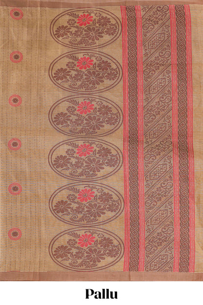 Brown floral motifs kovai cotton saree with self border and matching pallu