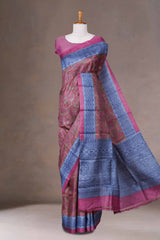 Paisley printed tussar silk saree