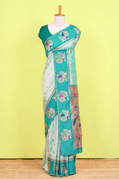 Pastel green art silk paithani pallu saree