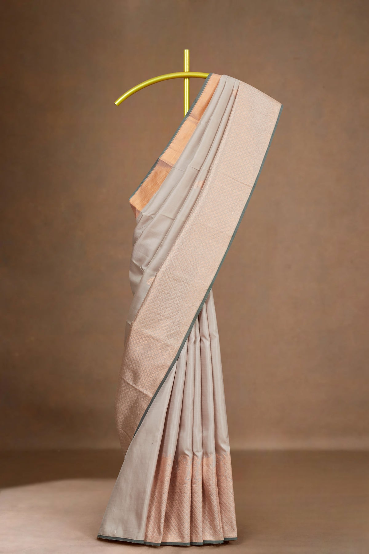 Pastel grey pure silk saree