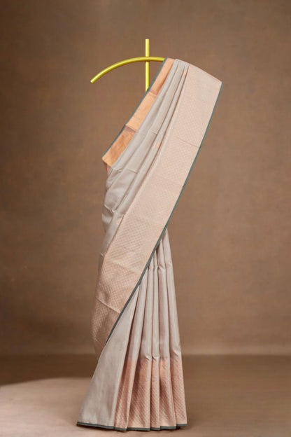 Pastel grey pure silk saree