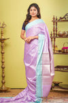 Pastel lavender semi soft silk zari butta saree