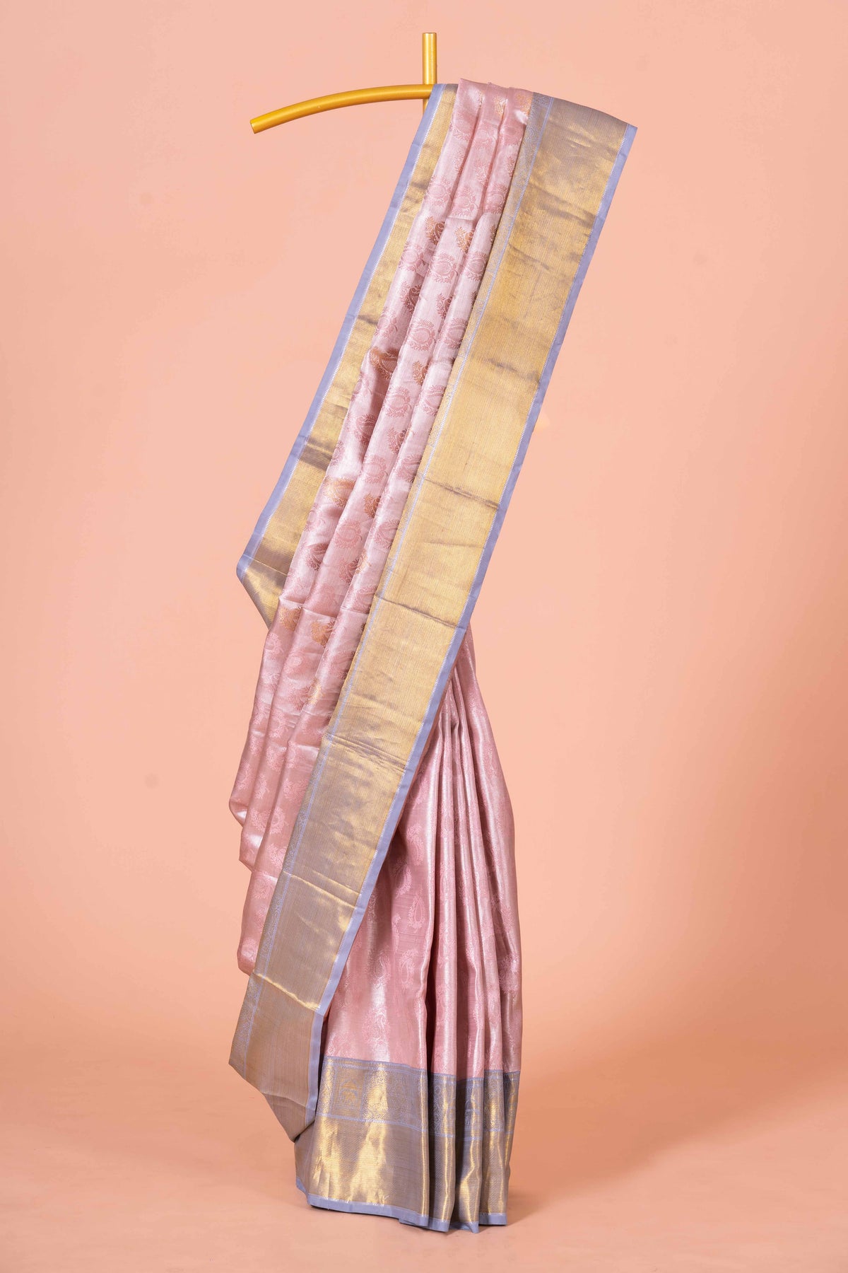 Pastel pink bridal tissue silk saree